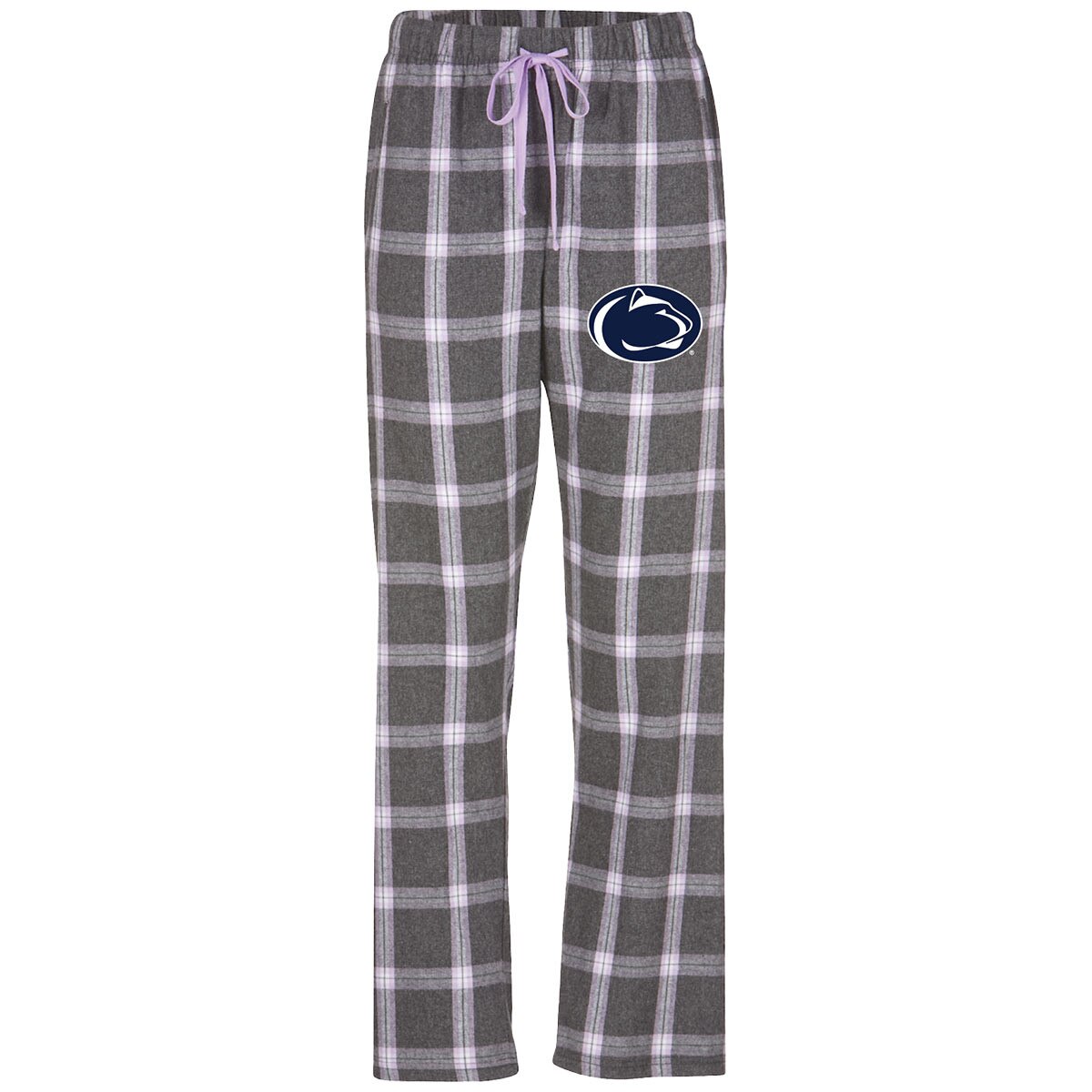 women's charcoal plaid flannel pants with Penn State Athletic Logo on left thigh